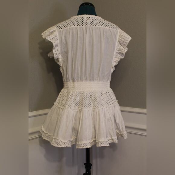 MISA Los Angeles Sarika White Eyelet Smocked Mini Dress Flutter Sleeve Size S - Picture 3 of 7